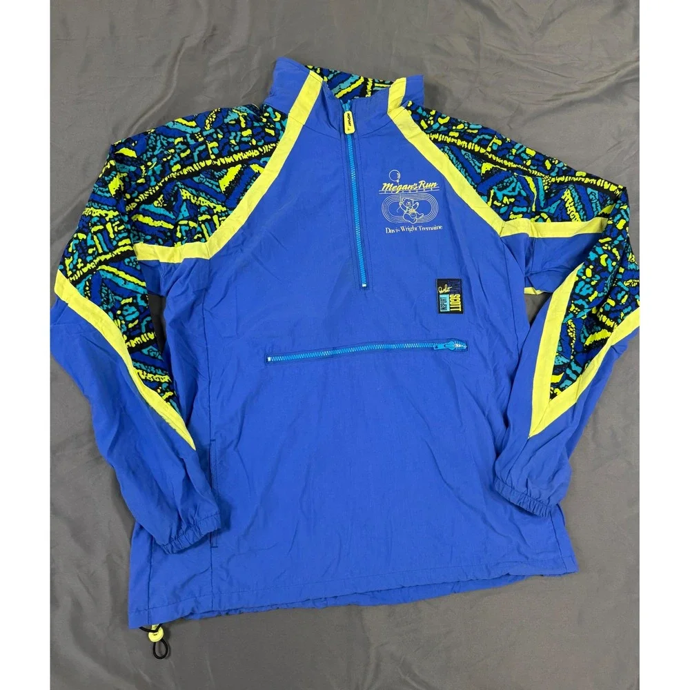 Vintage Insport Mens Tracksuit Set Large Blue Yellow Geometric 90s Windbreaker